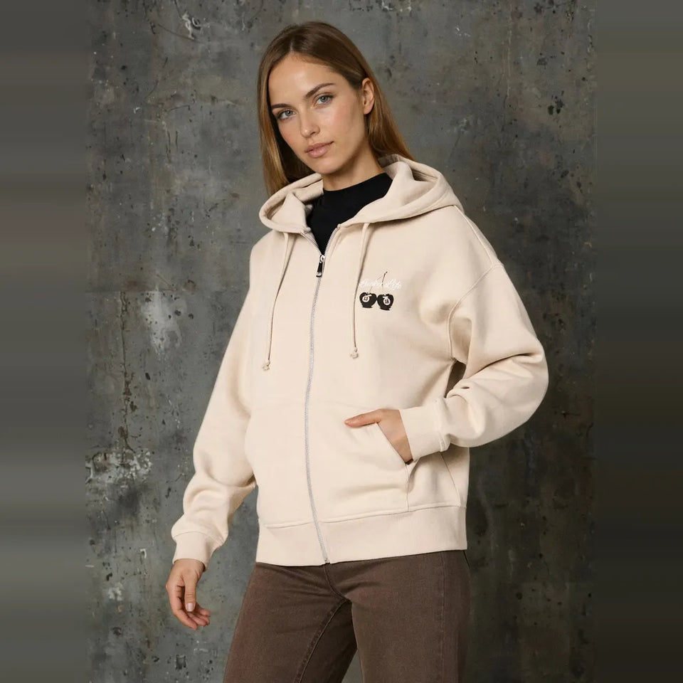 Sinsay Women's Light Beige Chest Embroidered Graphic Jacket