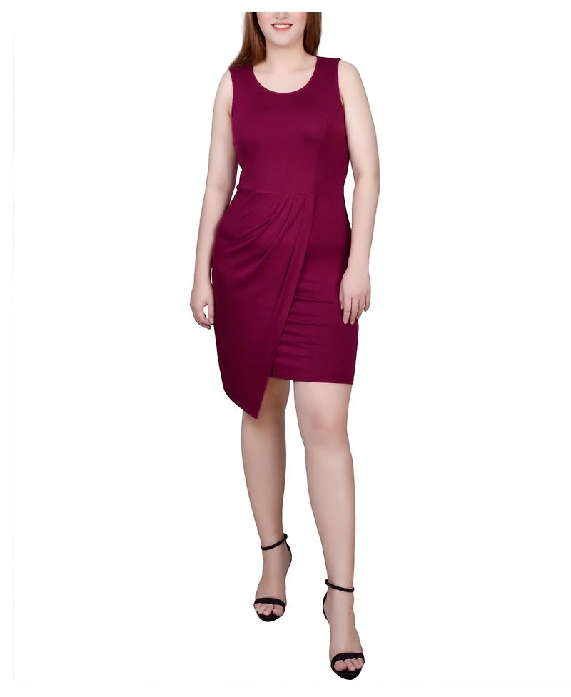 NY Collection Women Burgundy Ruched Faux-Wrap Sheath Dress | NY Collection in Lebanon