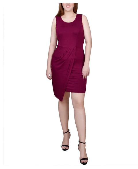 NY Collection Women Burgundy Ruched Faux-Wrap Sheath Dress | NY Collection in Lebanon
