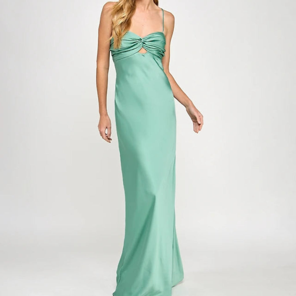 Seni & Cade Women's Sage Green Satin Cowl-Neck Gown Dress