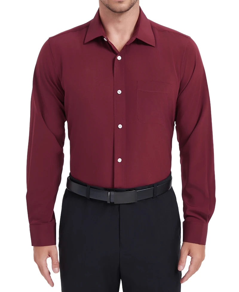 Nobleson Men's Burgundy Classic-Fit Solid Color Dress Shirt | Nobleson In Lebanon