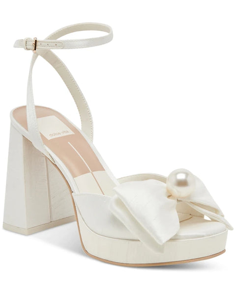 Dolce Vita Women's White Ivory Satin Kanika Pearl Bow Platform Sandals | Dolce Vita in Lebanon