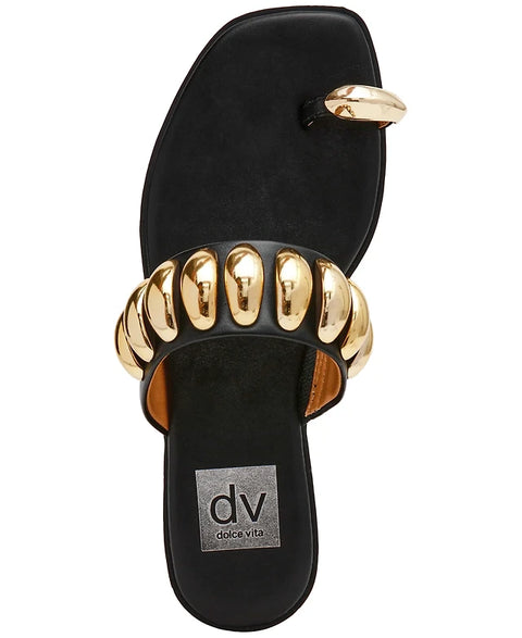 Dolce Vita Women's Black Moon Embellished Gold Toe Ring Flat Slipper | Dolce Vita In Lebanon