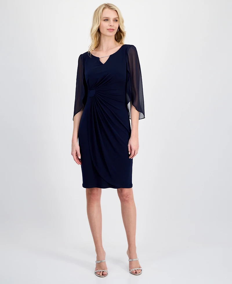 Connected Apparel Women’s Navy Plus Size Cape Sleeve Ruched Sheath Dress | Connected Apparel in Lebanon