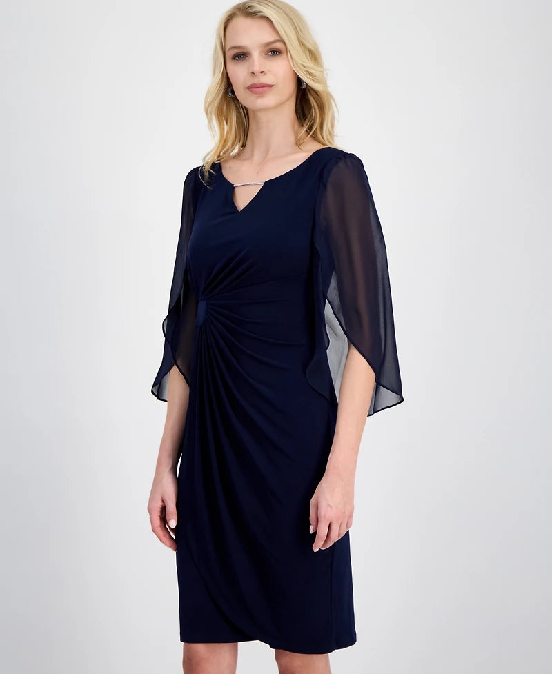 Connected Apparel Women’s Navy Plus Size Cape Sleeve Ruched Sheath Dress | Connected Apparel in Lebanon