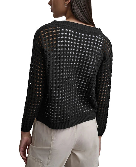 DKNY Women's Black Open Stitch Drop Shoulder Cardigan | DKNY In Lebanon
