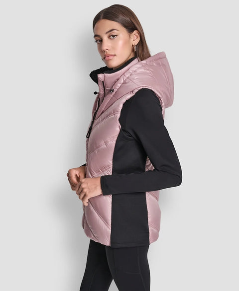 DKNY Sport Women's Dusty Pink &Contrast Collar Hooded Puffer Vest  | DKNY In Lebanon