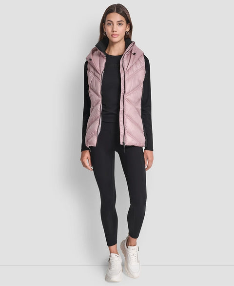 DKNY Sport Women's Dusty Pink &Contrast Collar Hooded Puffer Vest  | DKNY In Lebanon