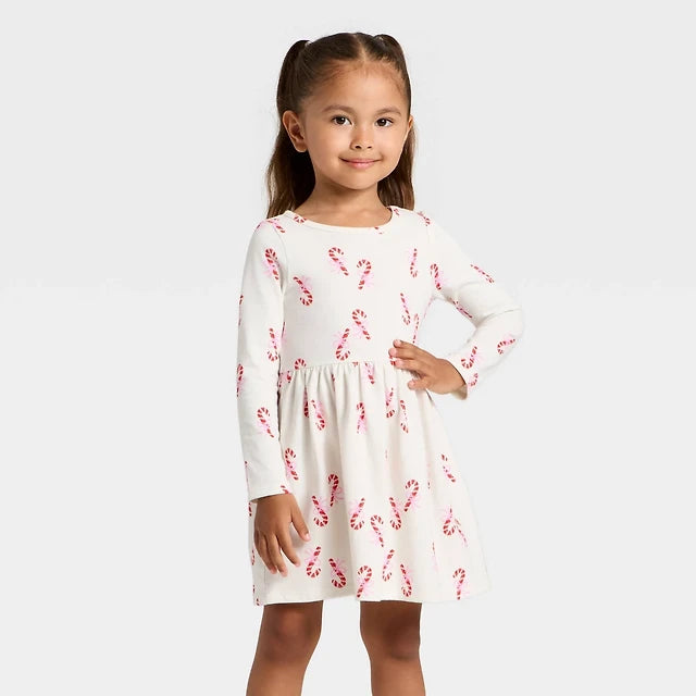 Cat & Jack Baby Girl's White X-Mas Candies Printed Long Sleeve Dress | Cat & Jack In Lebanon