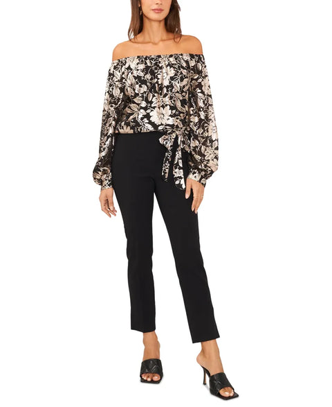 MSK Women's Floral Metallic-Chiffon Balloon-Sleeve Top  | MSK In Lebanon