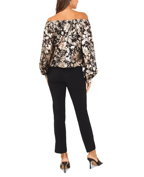 MSK Women's Floral Metallic-Chiffon Balloon-Sleeve Top  | MSK In Lebanon