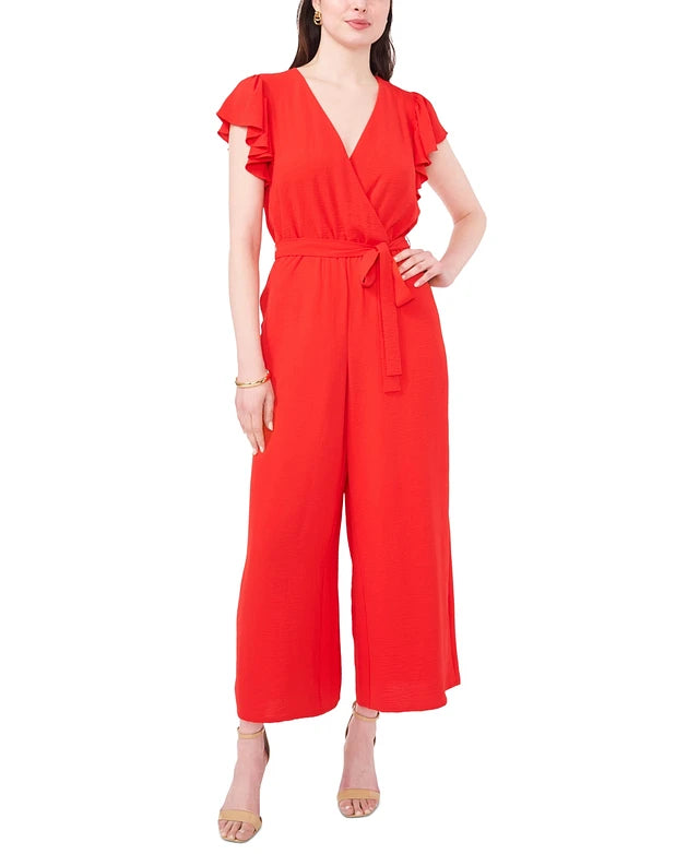 Vince Camuto Women's Red Tie-Waist Wide-Leg Flutter-Sleeve Jumpsuit | Vince Camuto In Lebanon