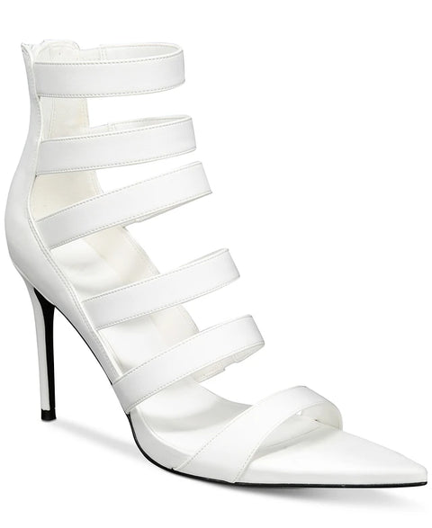 AAJ By Aminah Women's White Natalya Pointed-Toe Strappy Heeled Sandals| AAJ By Aminah in Lebanon