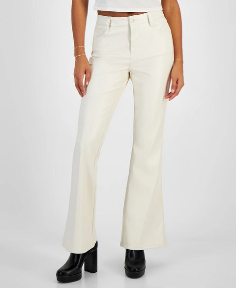 Dollhouse Women's Off White Leather High Rise Flare Pants | Dollhouse In Lebanon