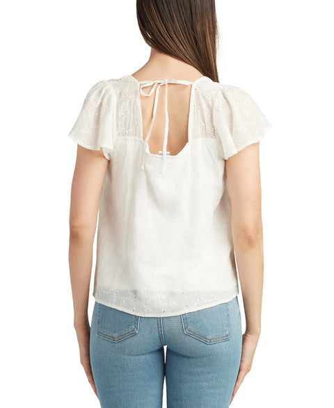 BCX Women's White Eyelet Square-Neck Blouse | BCX in Lebanon
