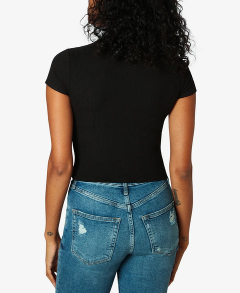 Just Polly Black Ribbed Side-Ruched Top | Just Polly In Lebanon