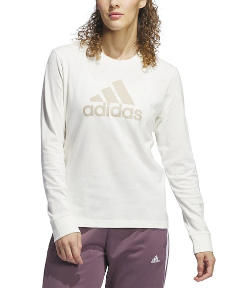 Adidas Women's White Classic Logo Long-Sleeve Cotton Blouse |Adidas In Lebanon