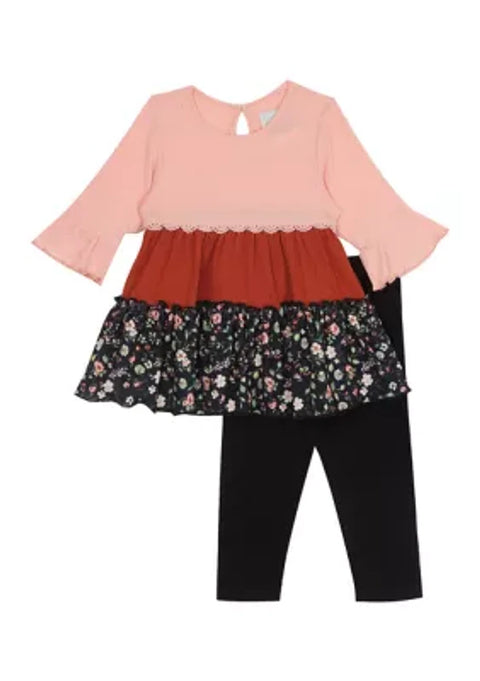 Rare Editions Baby Girl's Printed Tiered Top & Legging Set | Rare Editions In Lebanon
