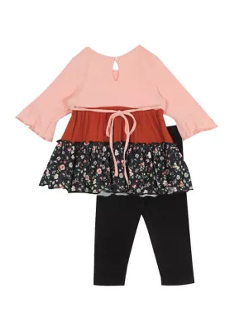 Rare Editions Baby Girl's Printed Tiered Top & Legging Set | Rare Editions In Lebanon