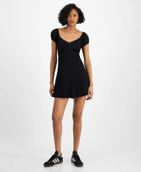Self Esteem Women's Black Textured Smocked-Back Empire-Waist Dress | Self Esteem In Lebanon