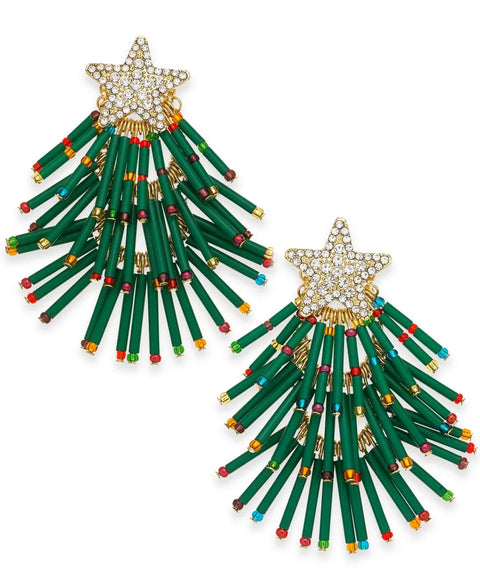 Holiday Lane Women's Gold-Tone Pave & Multicolor Bead Holiday Tree Drop Earring | Holiday Lane in Lebanon