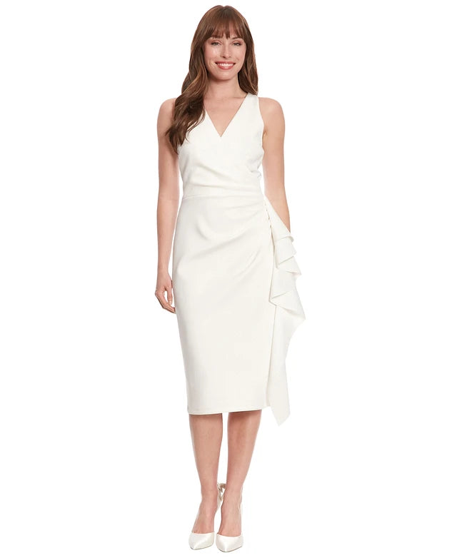 Ivy + Blu Women's White Ruched Ruffled Sheath Dress | Ivy + Blu In Lebanon