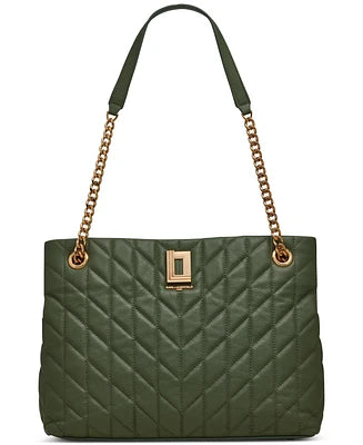 KARL LAGERFELD PARIS Women's Dark Green Lafayette Leather Tote Bag | KARL LAGERFELD In Lebanon