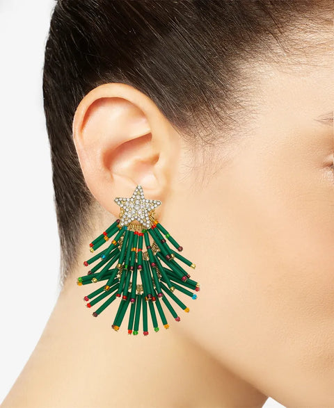 Holiday Lane Women's Gold-Tone Pave & Multicolor Bead Holiday Tree Drop Earring | Holiday Lane in Lebanon