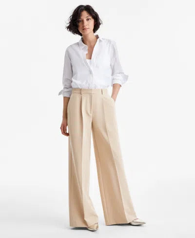 Hugo Boss Women's Beige  Creased High rise Wide Leg Trousers| Hugo Boss In Lebanon