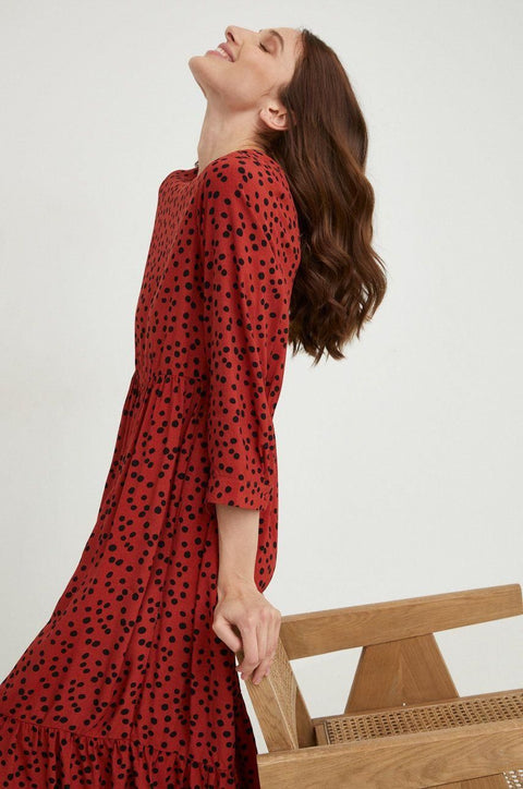 Fresh Made Women's Middle Red Midi Flared Dress | Fresh Made In Lebanon