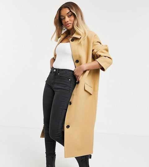ASOS DESIGN Women's Camel Petite Boyfriend Coat | ASOS DESIGN In Lebanon