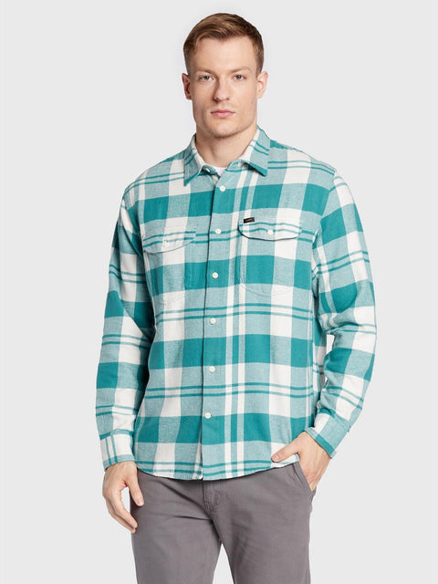 Lee Men's Green & Off White Checkered Relaxed Fit Long Sleeve Worker Shirt | Lee In Lebanon