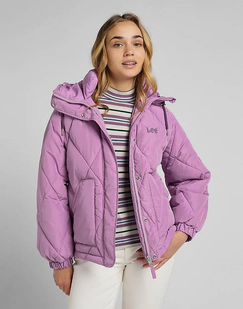 Lee Women's Purple Short Puffer Violet Relaxed Fit Jacket | Lee In Lebanon