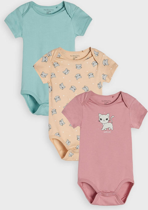 Sinsay Fox & Bunny Baby Girl's Multicolor Pack Of 3 Bodysuits | Sinsay In Lebanon