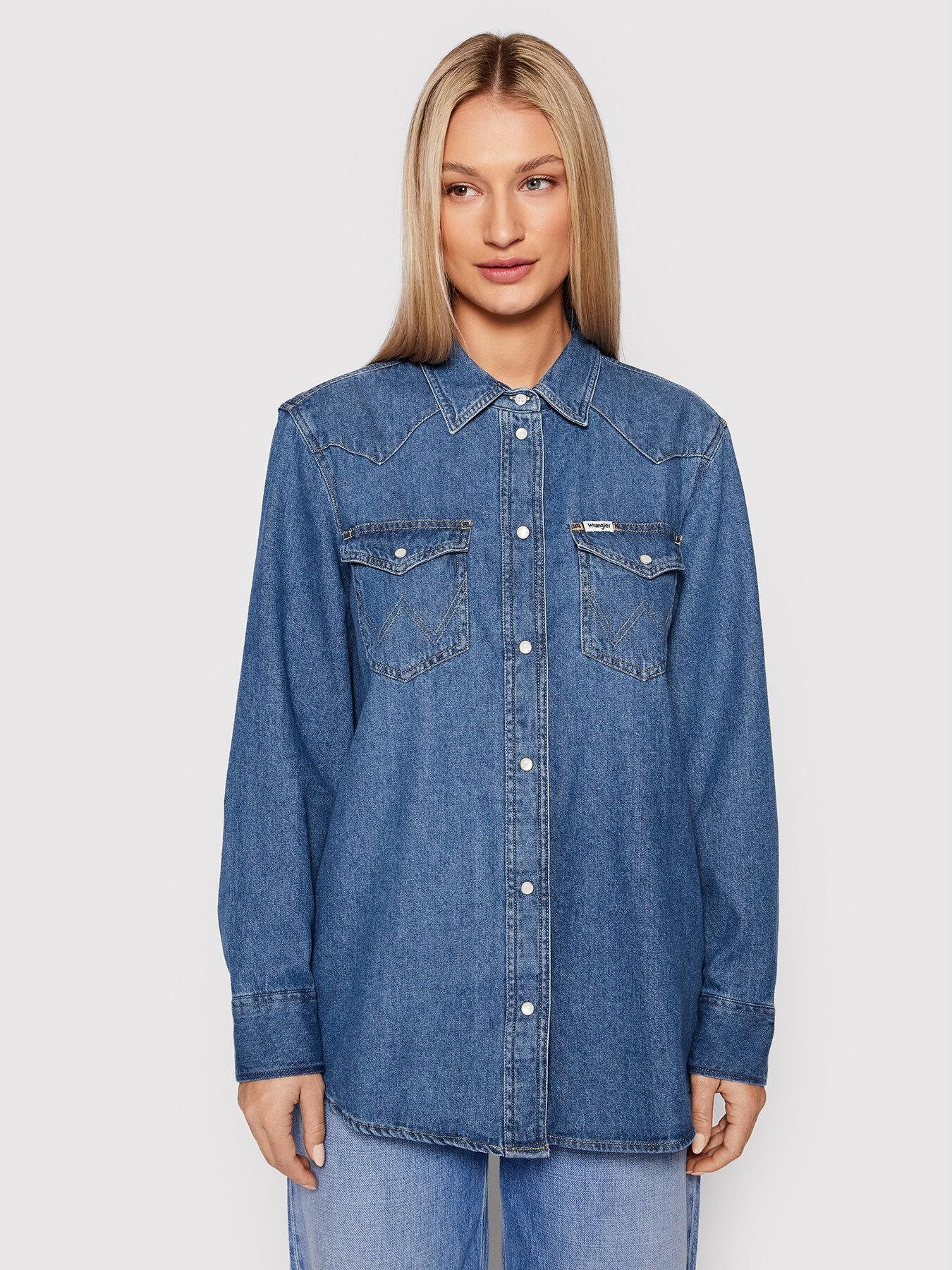Wrangler Women's Mid Indigo Heritage Denim Shirt | Wrangler In Lebanon
