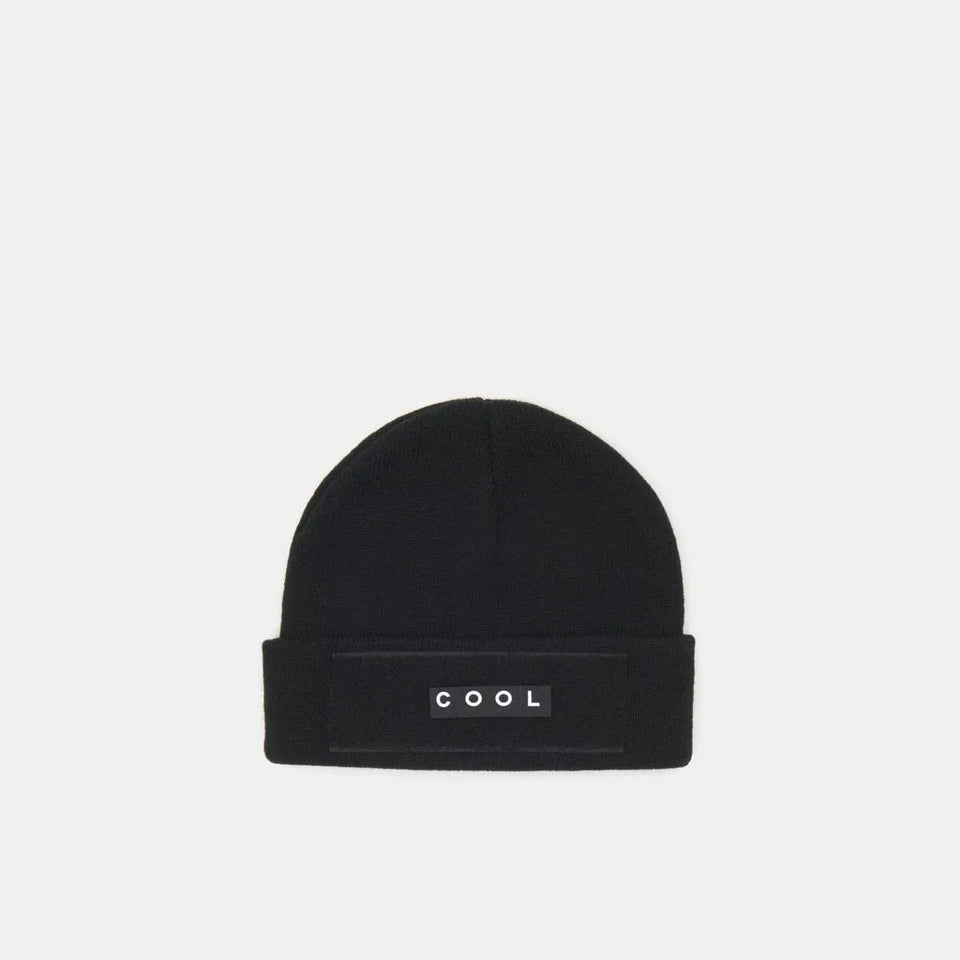Sinsay Boy's Black “COOL” Printed Folded Cuff Beanie With Customisable Letter Patch