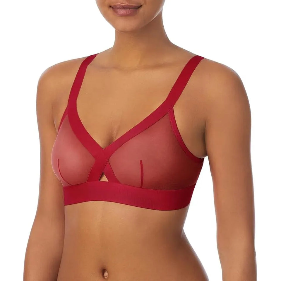 DKNY Women's Red Triangle Cups And Distinct Crisscross Center Bra