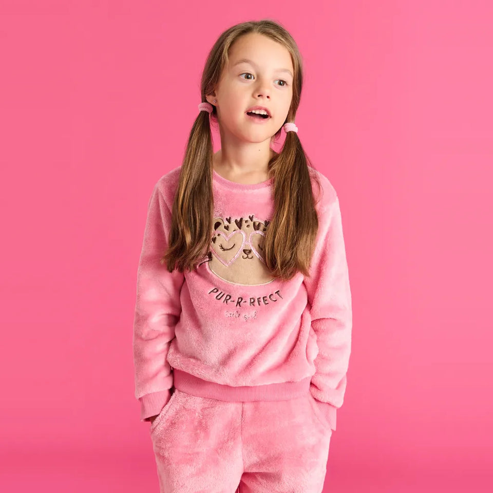 Sinsay Girl's pink Cat Face Printed Fluffy Sweatshirt