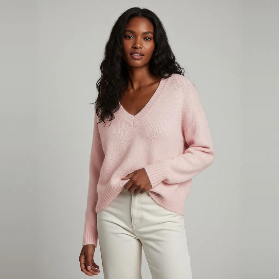 Sinsay Women's Powder Pink V-Neck Chunky Sweater
