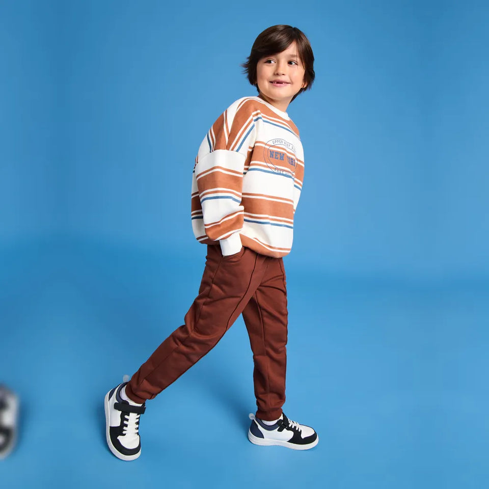 Sinsay Boy's Brown Drawstring Waistband & Vertical Pintuck Sweatpants