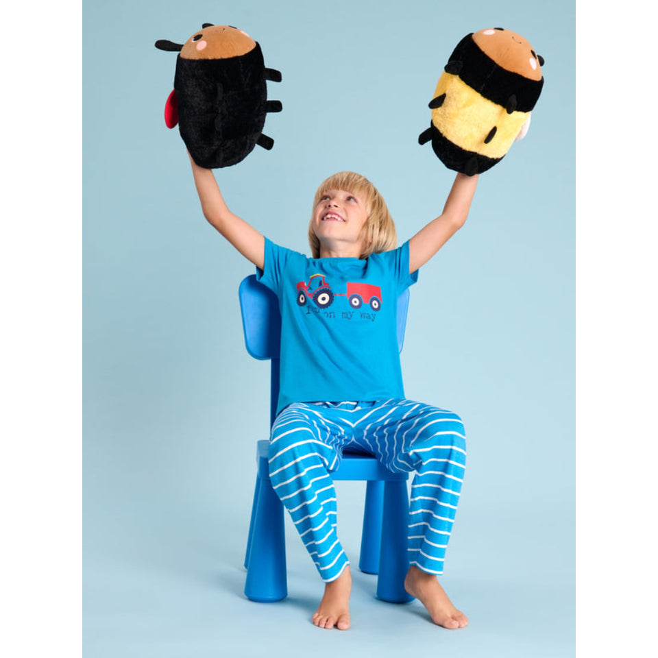 Sinsay Boy's Blue "I'm on My Way" Tractor Print Striped Pajama Set