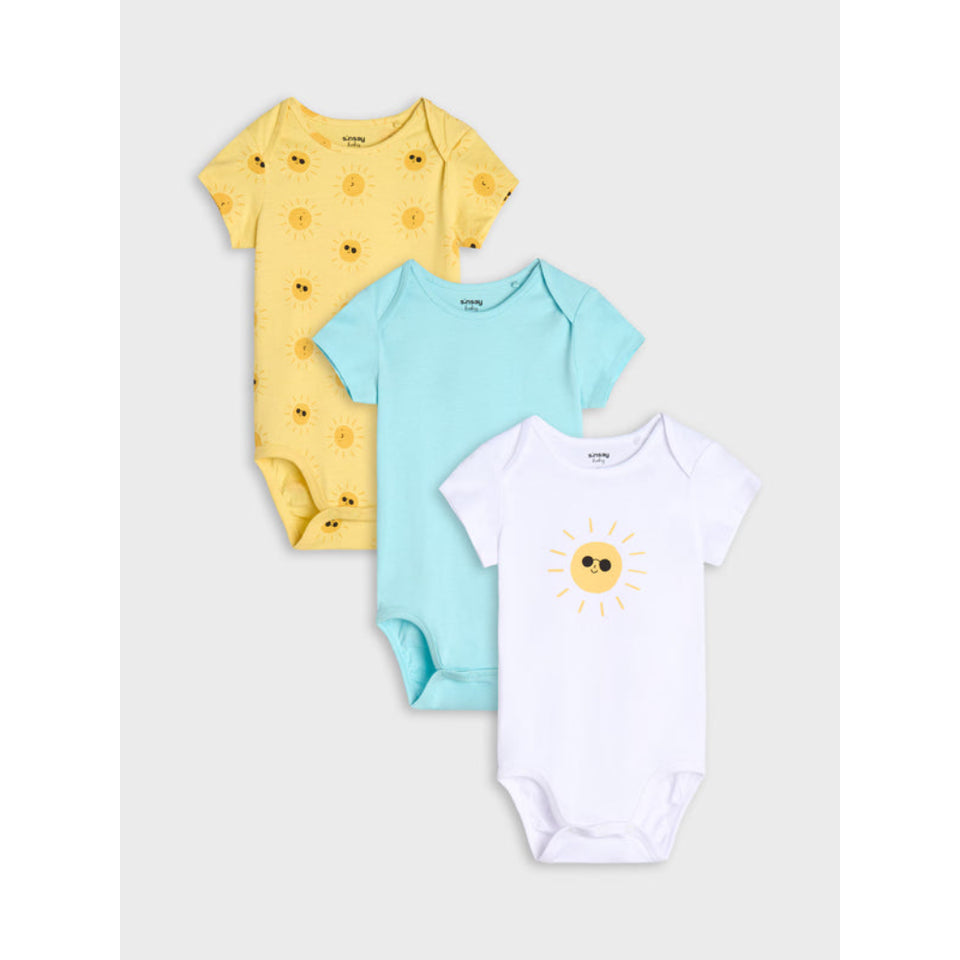 Sinsay Baby Boy's Aqua/White/Yellow Short-Sleeve Sunshine Graphic Print 3 Pack Bodysuit