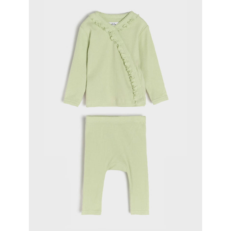 Sinsay Baby Girl's Light Green Long-Sleeve Ruffle-Trim Wrap Top and Leggings Set