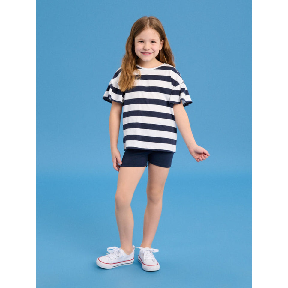 Sinsay Girl's Navy /White Short-Sleeve Striped T-Shirt and Shorts Set
