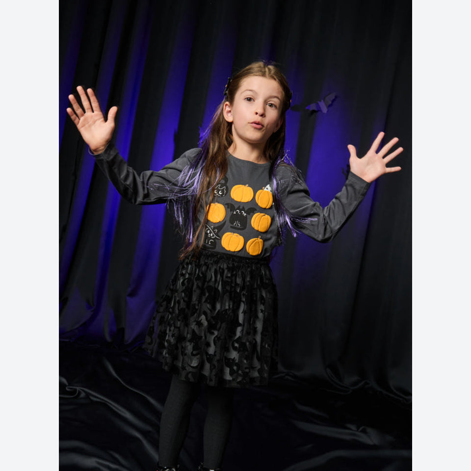 Sinsay Girl's Dark Grey Halloween Pumpkin and Bat Graphic Blouse