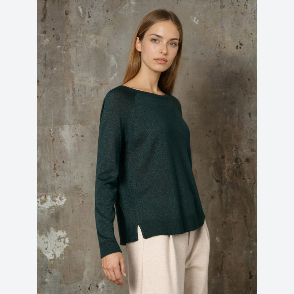 Sinsay Women's Dark Green Metallic Shimmer Long-Sleeve Blouse