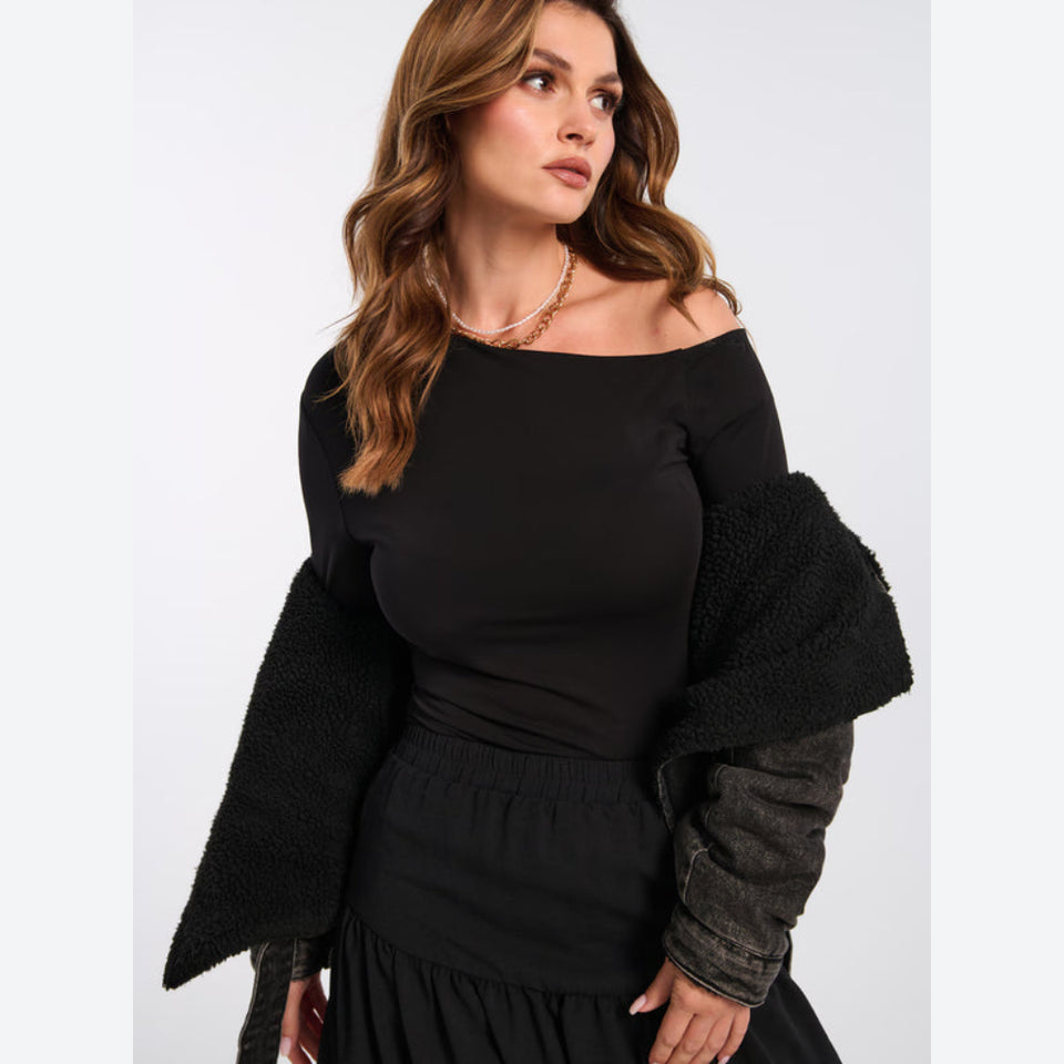 Sinsay Women's Black Off-The-Shoulder Long-Sleeve Blouse