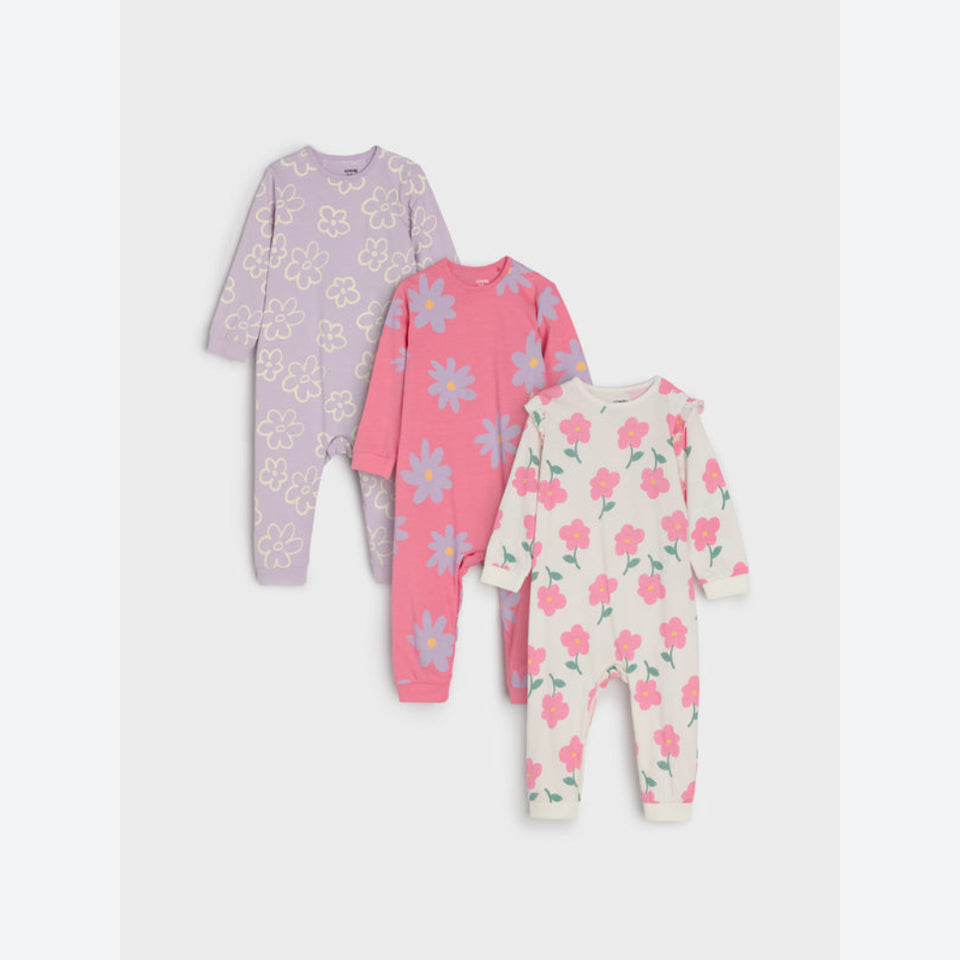 Sinsay Girl's Multicolor Floral Long-Sleeve 3-Pack Overall