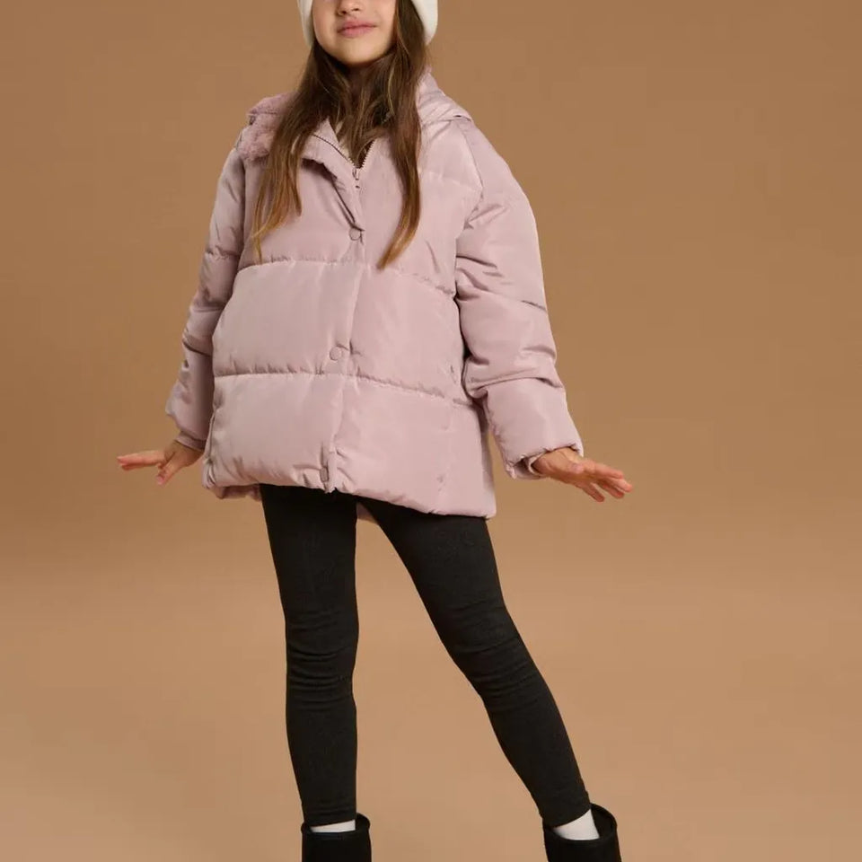 Sinsay Girl's Light Pink Padded Puffer Jacket With Hood