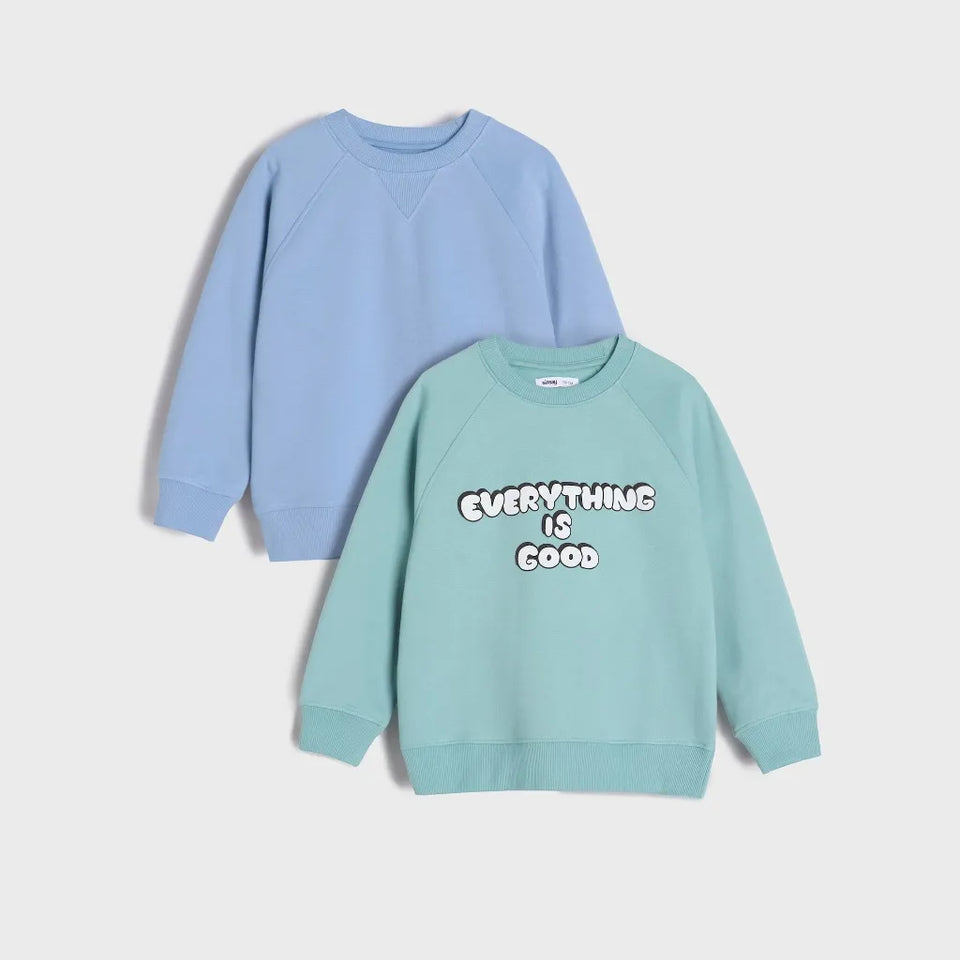 Sinsay Boy's Light Blue & Mint Green Slogan Sleeve 2-Pack Sweatshirt